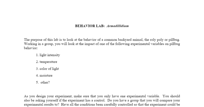 Pill bug behavior lab answers